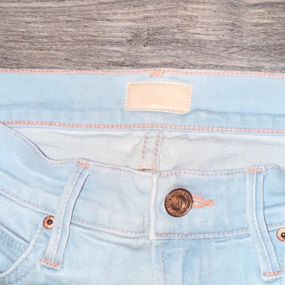 Mother The Rascal Cuff Jeans 26 Light Blue Straight Leg Backstage Pass Denim - Picture 3 of 7